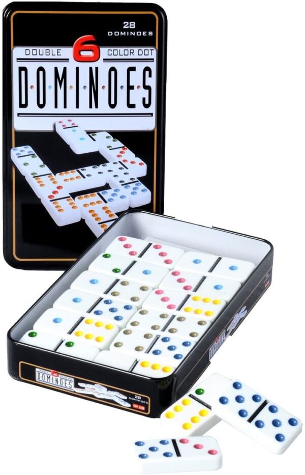 Double 6 domino in blik.