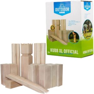 Outdoor Kubb game official.
